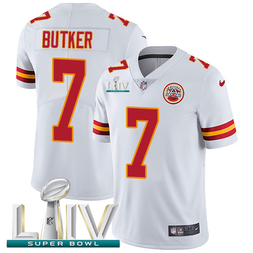 Kansas City Chiefs Nike 7 Harrison Butker White Super Bowl LIV 2020 Men Stitched NFL Vapor Untouchable Limited Jersey